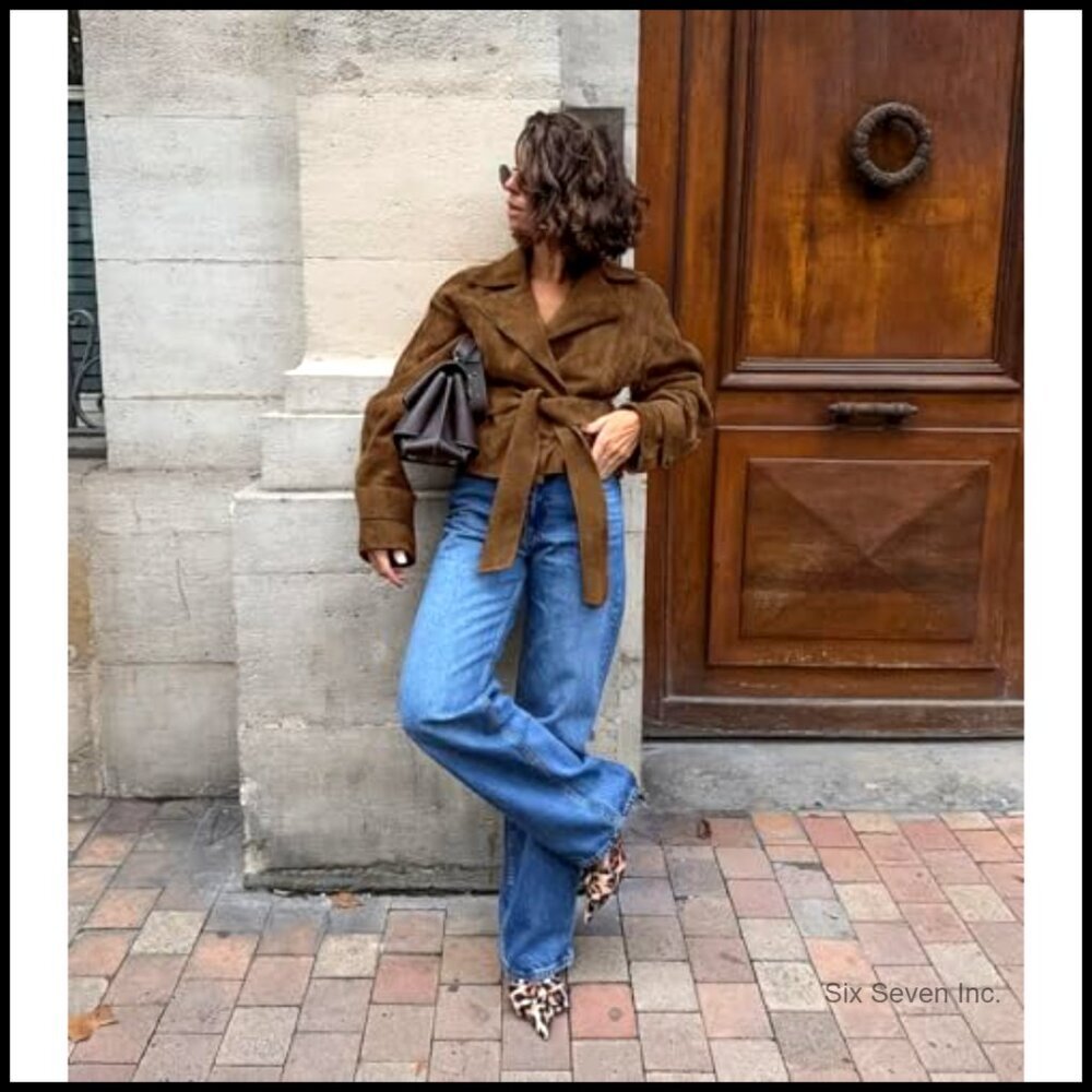 Faux Suede Collar Moto Jacket Long Sleeve Oversized Casual Fit Coat - Picture 3 of 5